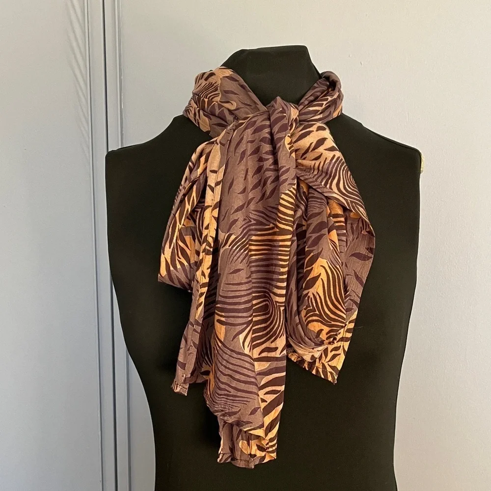 Masai Abstract Animal Print Viscose Scarf 80x12 Brown  Long Wrap
